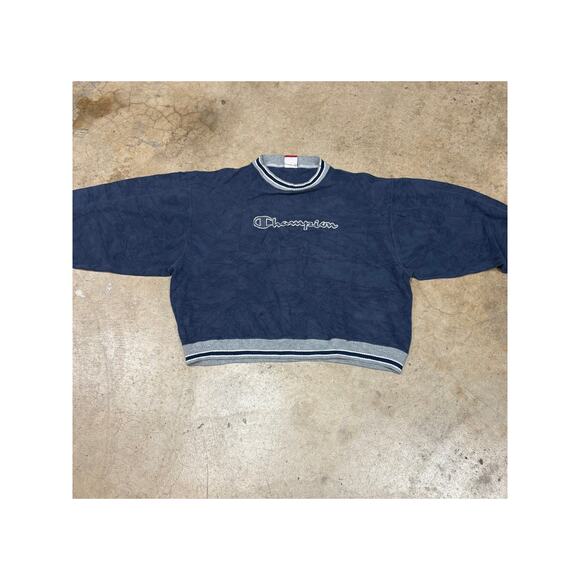 Champion Vintage 90s Reverse Weave Navy Crewneck Cropped Oversized Sweater - Picture 9 of 11